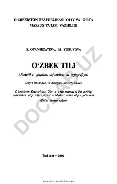 O'zbek tili (Fonetika, grafika, orfoepiya va orfografiya)