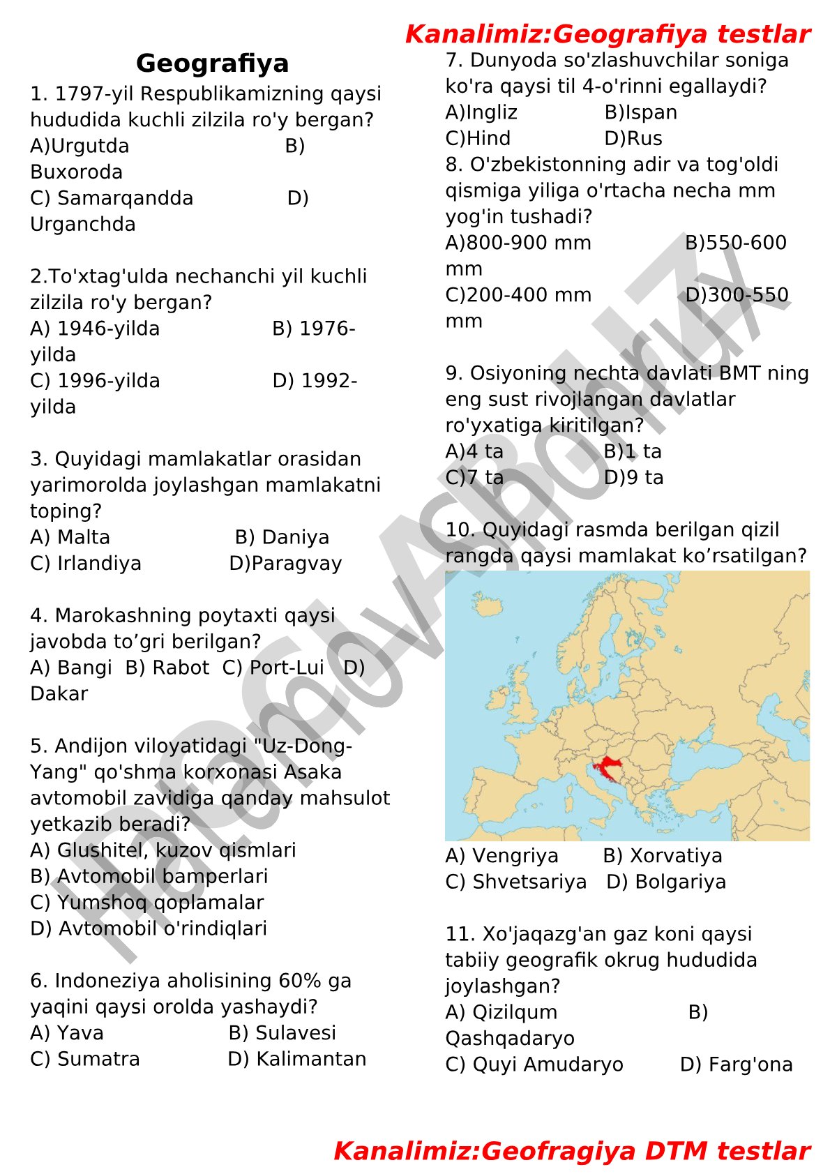 Geografiya testlar