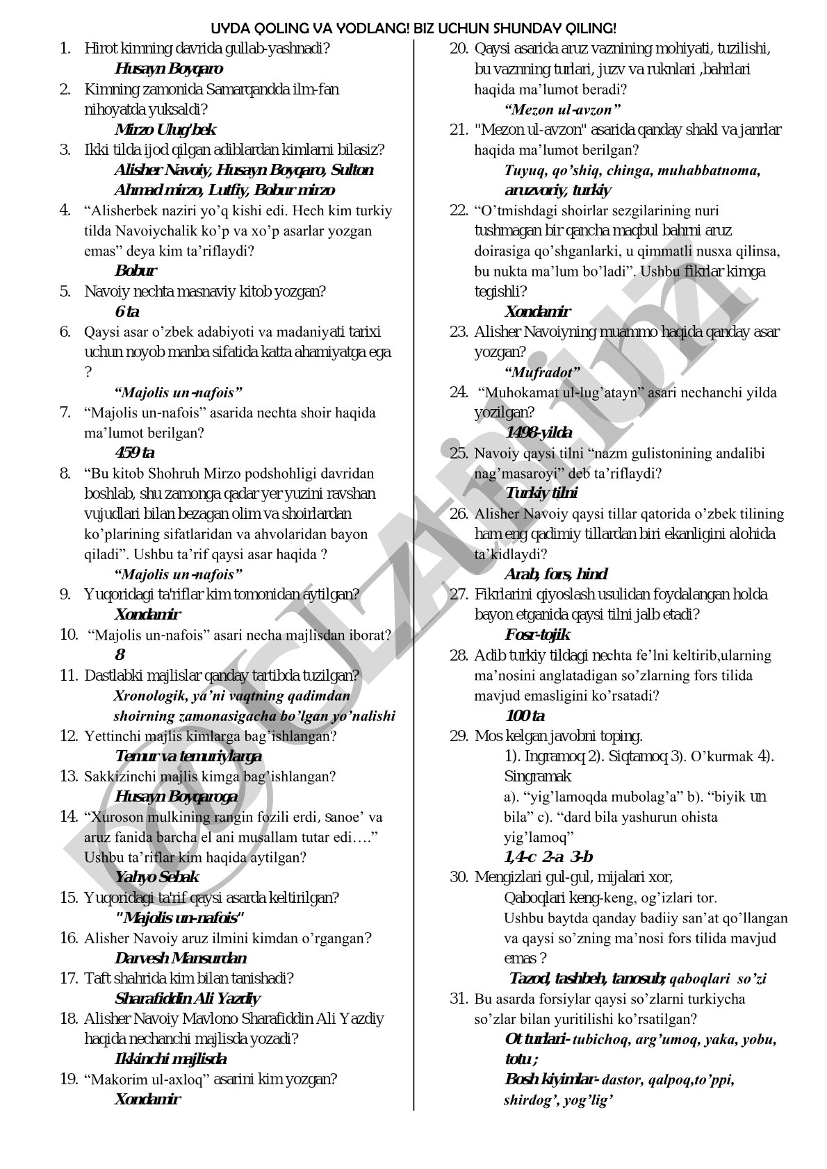 Hirot va Samarqandda ilm-fan rivoji haqida savol-javoblar