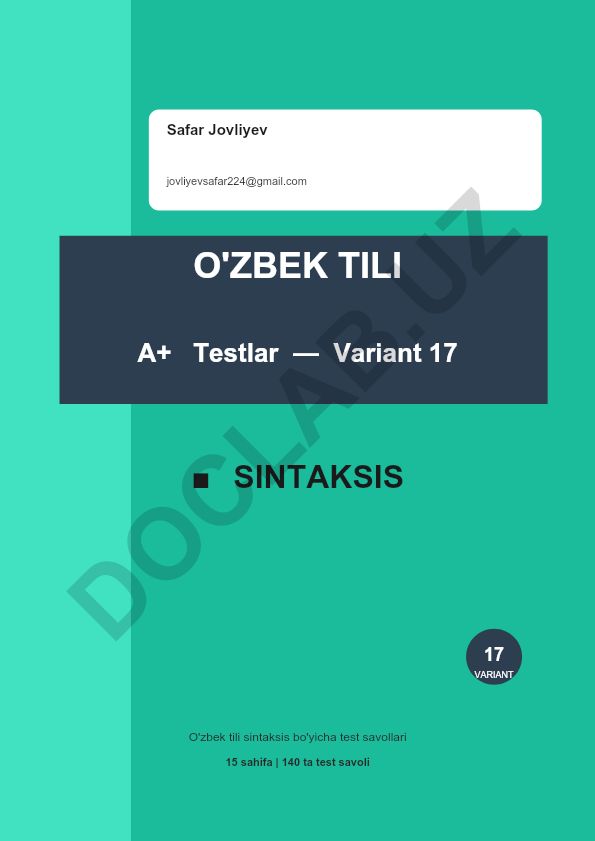 O'zbek tili sintaksis bo'yicha test savollari