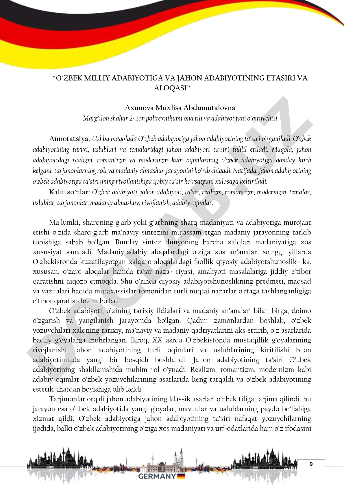 O‘zbek milliy adabiyotiga va jahon adabiyotining ta’siri va aloqasi