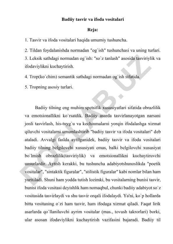 Badiiy tasvir va ifoda vositalari