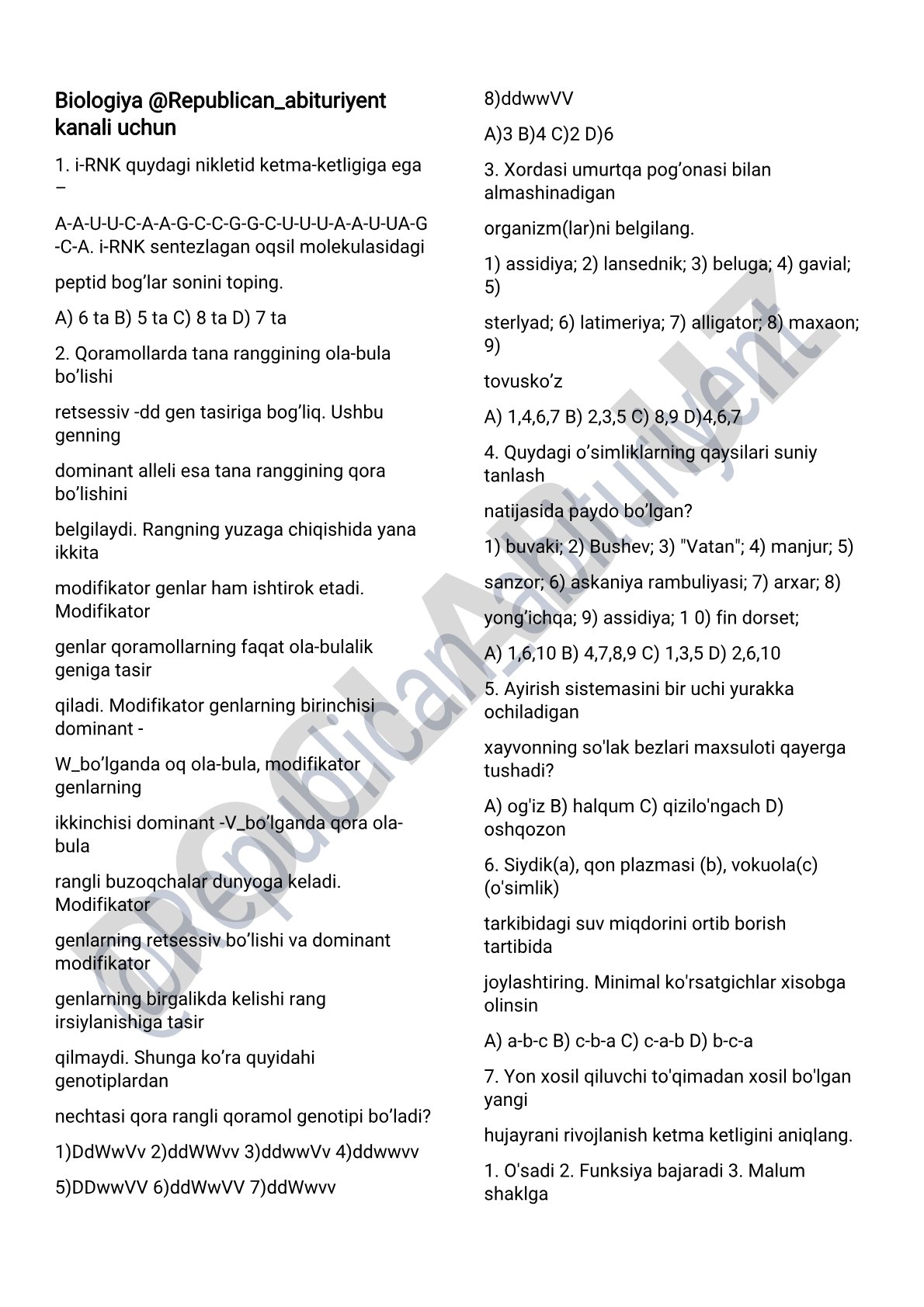 Biologiya test savollari