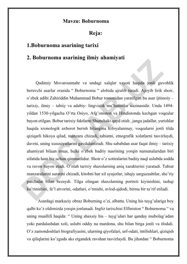 Boburnoma asarining tarixi va ilmiy ahamiyati