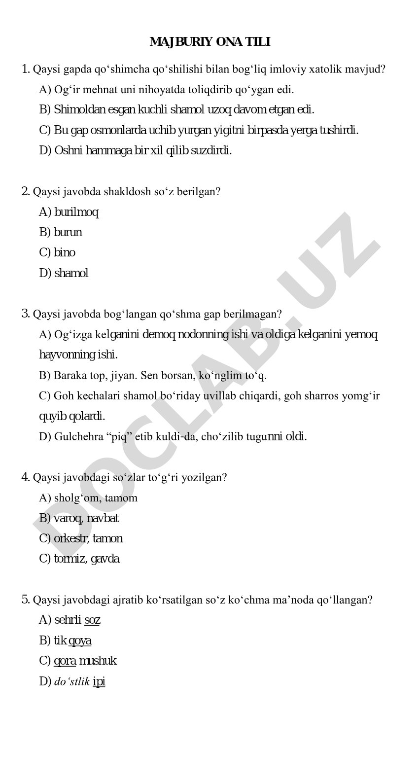Ona tili test savollari