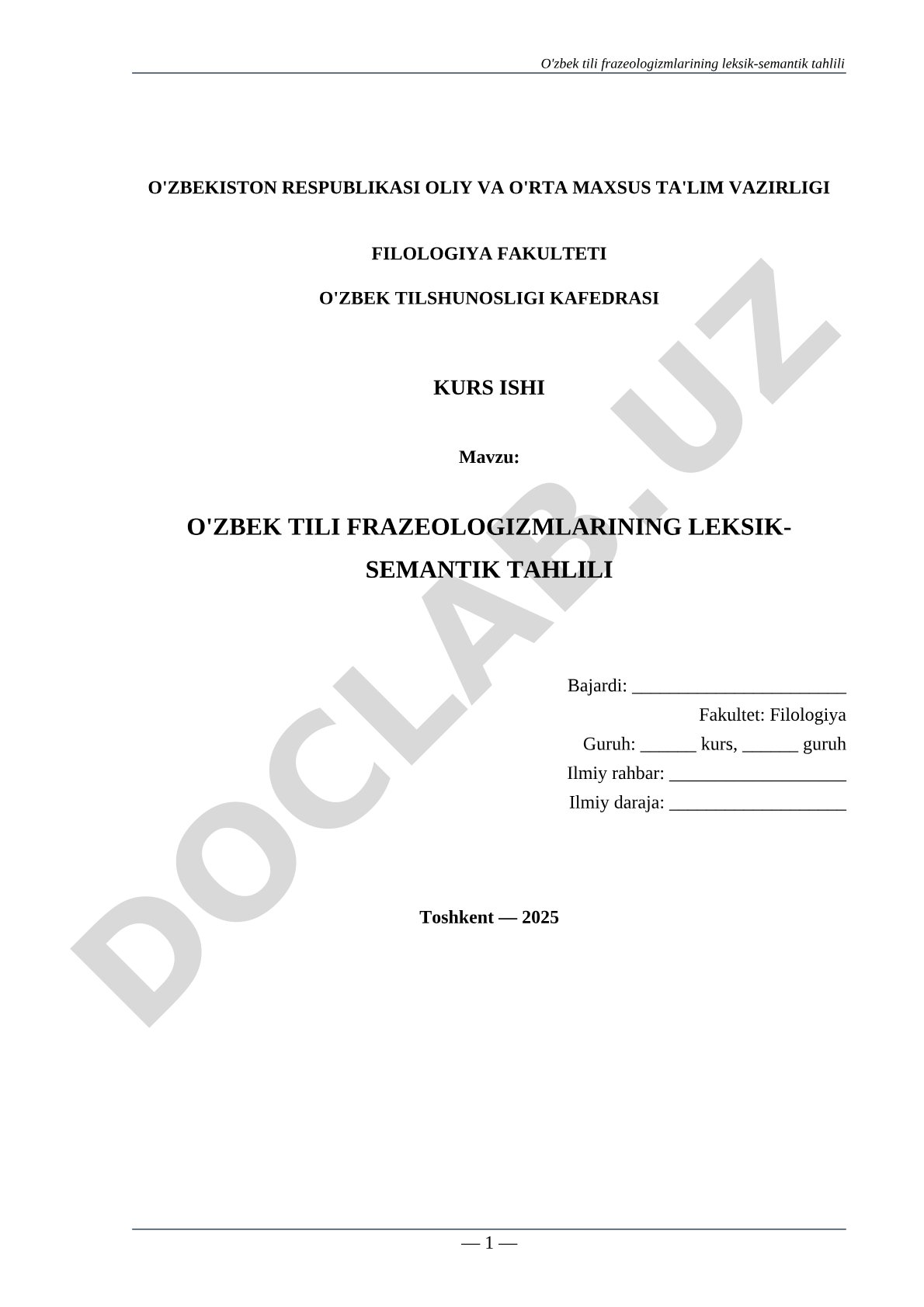 O'zbek tili frazeologizmlarining leksik-semantik tahlili