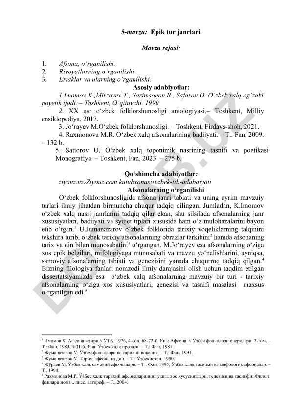 Epik tur janrlari: afsona, rivoyat va ertaklarning o'rganilishi