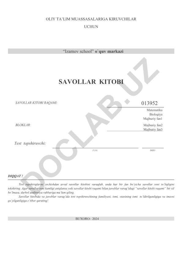 Matematika va biologiya fanlaridan test savollari