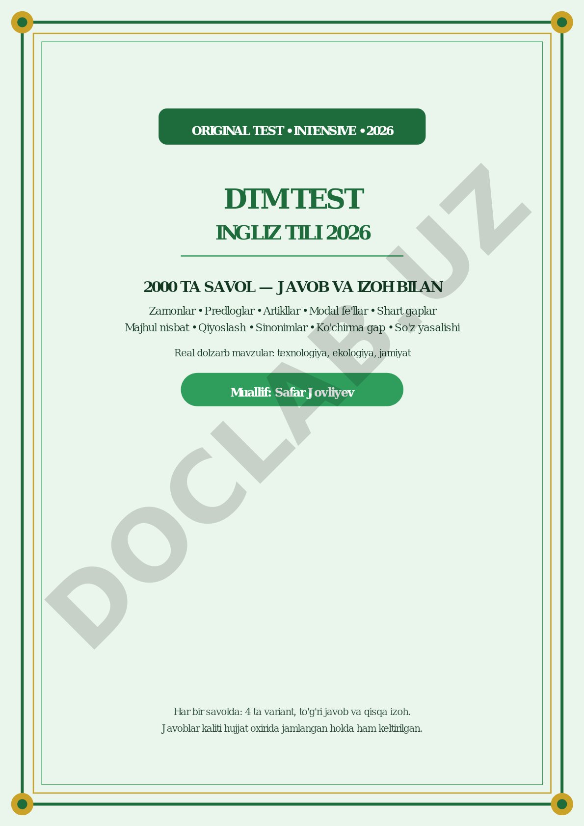 2026 DTM test Ingliz tili 2000 savol