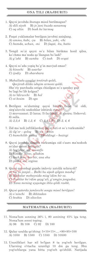 Ona tili fanidan test savollari