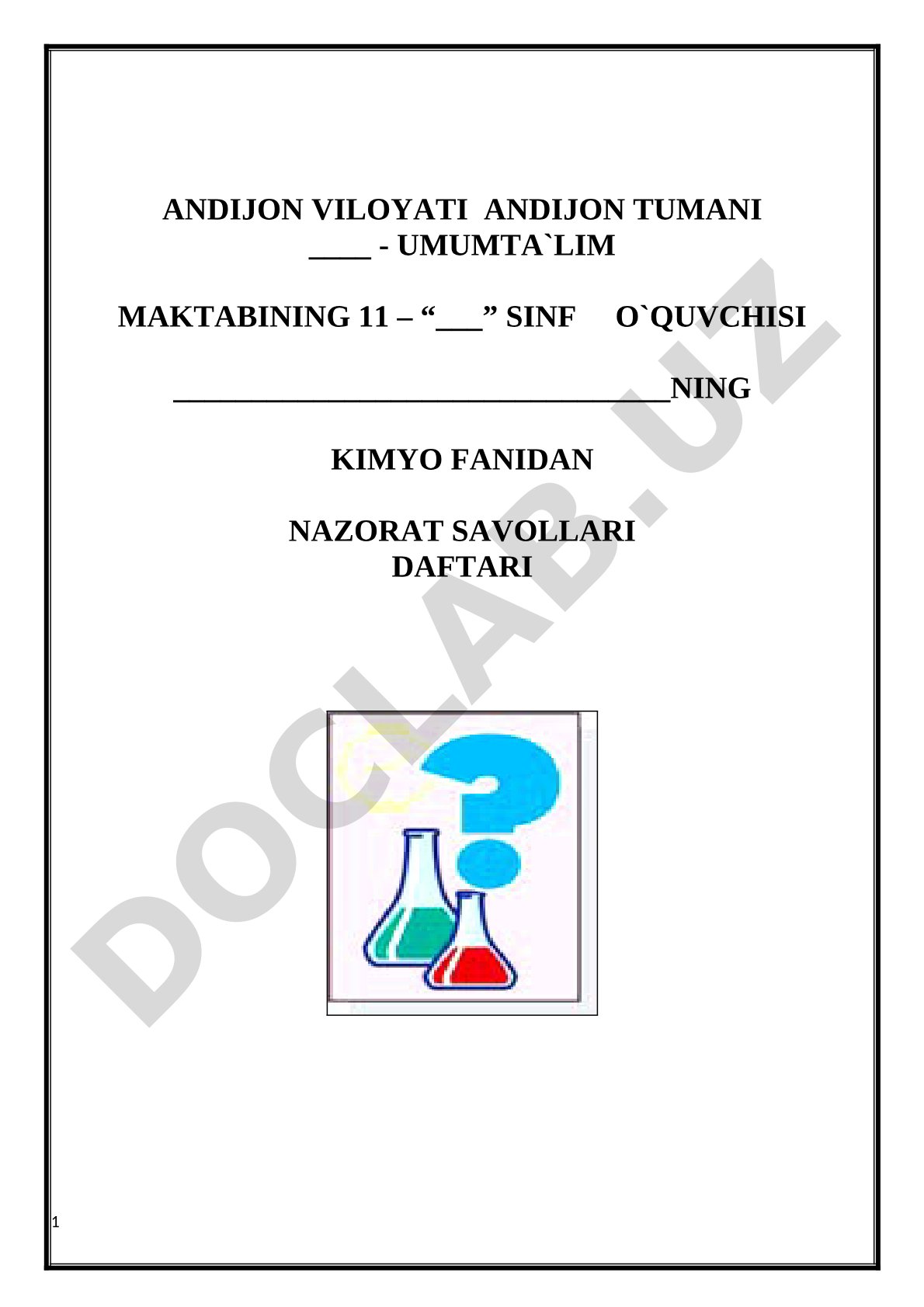 Kimyo fanidan nazorat savollari