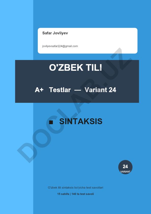 O'zbek tili sintaksis bo'yicha test savollari