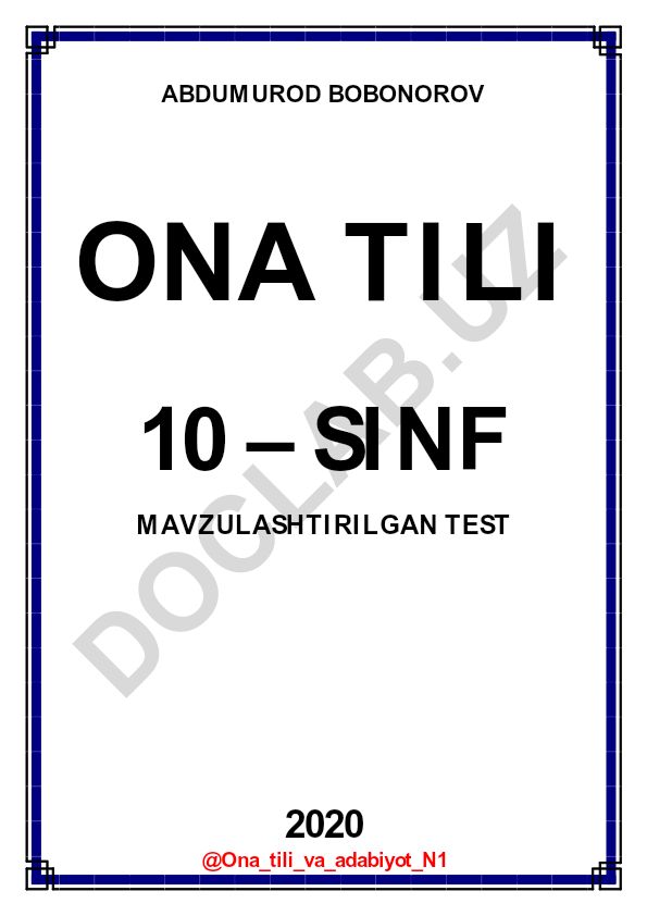 Ona tili va adabiyot fanidan mavzulashtirilgan test