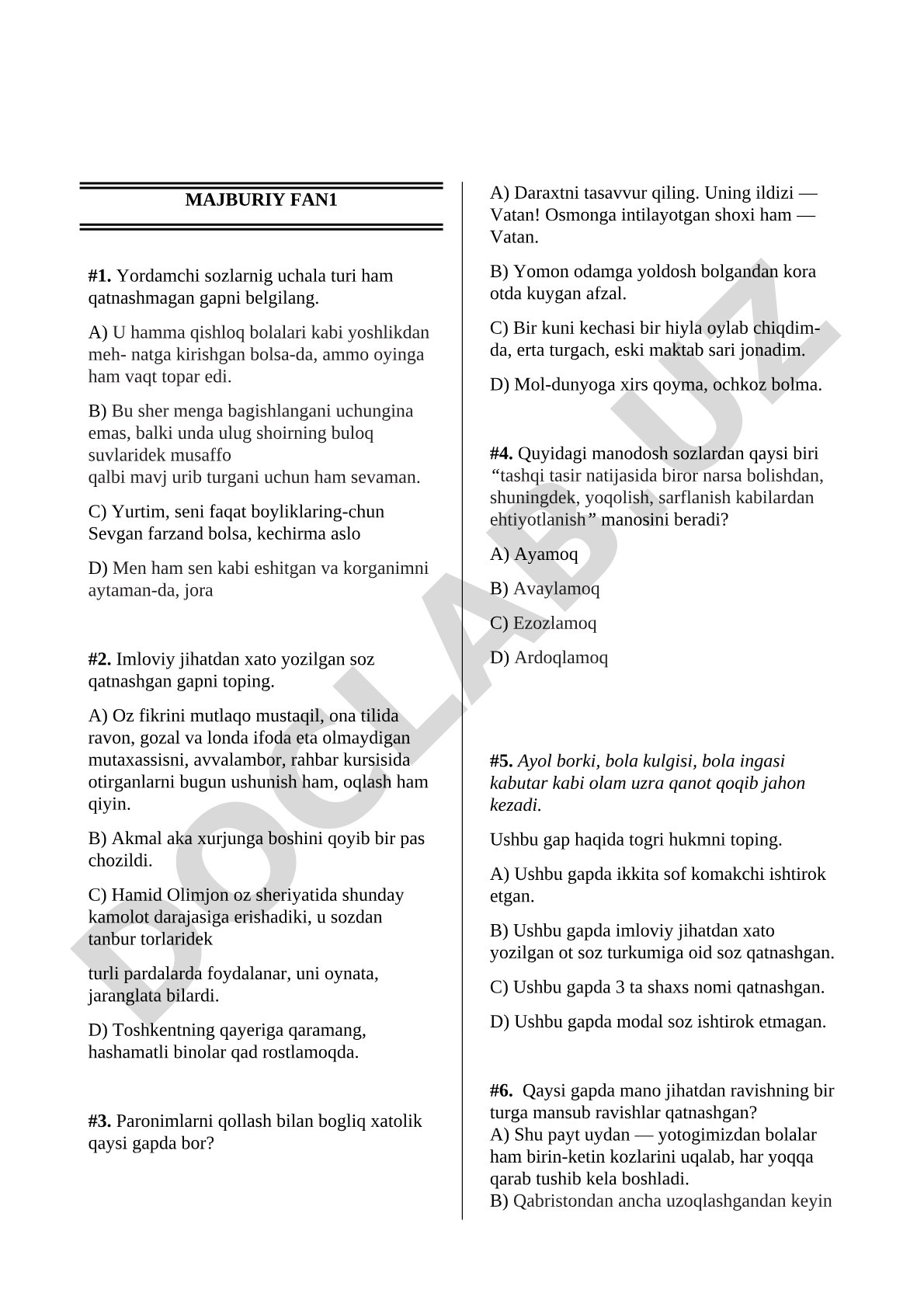 Yordamchi so'zlar va imloviy xatolar
