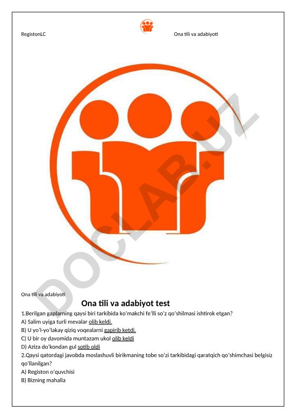 Ona tili va adabiyot test savollari