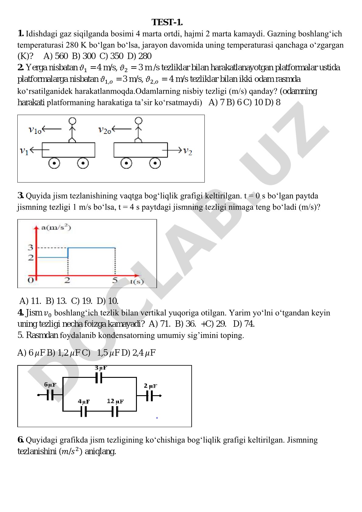 Fizika test savollari