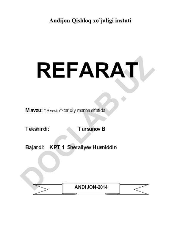 Avesto – tarixiy manba sifatida