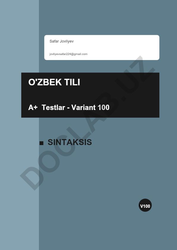 O'zbek tili sintaksis testi - Variant 100