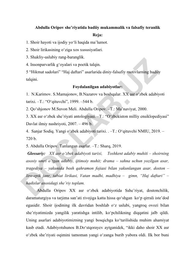 Abdulla Oripov she'riyatidagi badiiy mukammallik va falsafiy teranlik