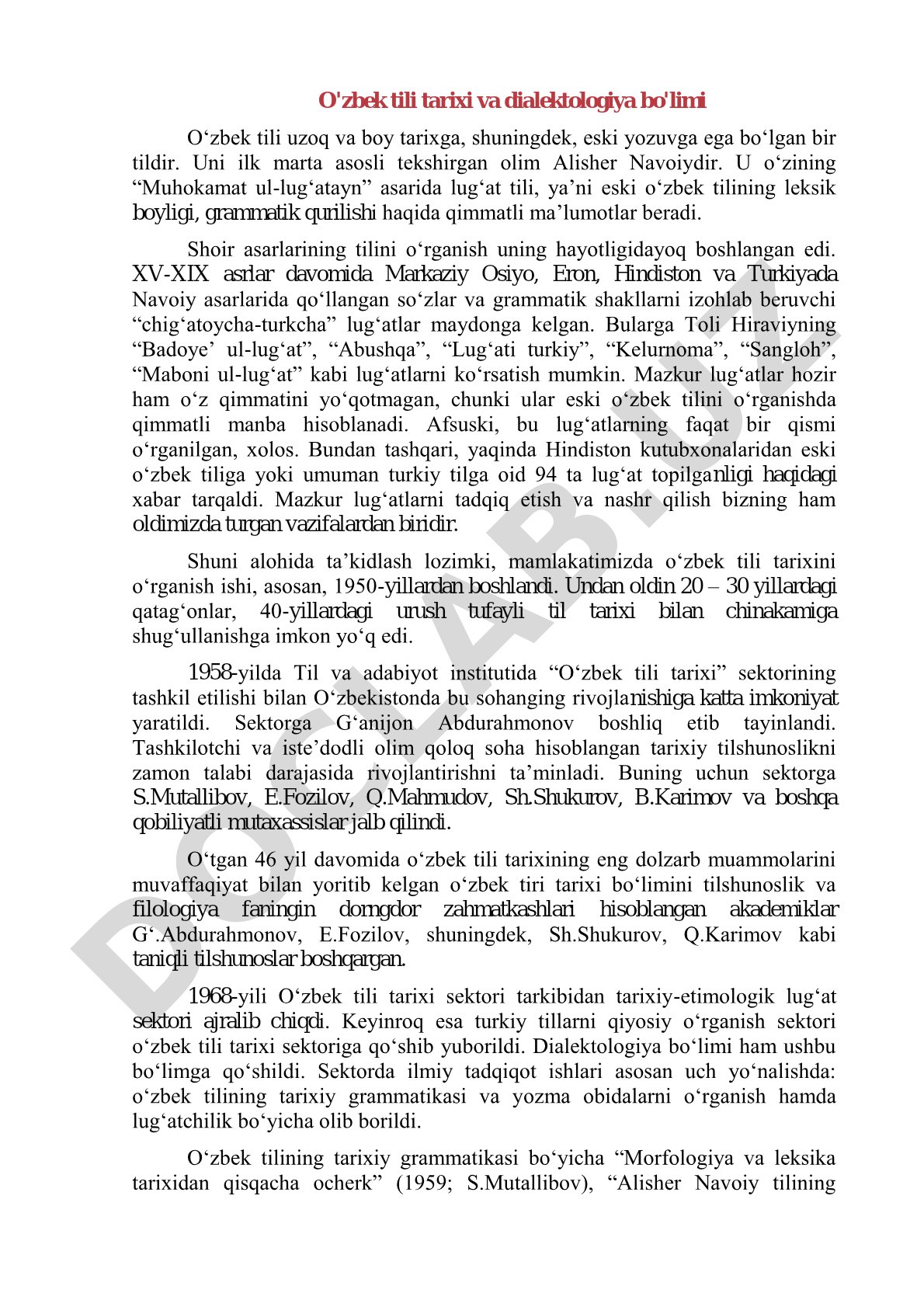 O'zbek tili tarixi va dialektologiya bo'limi