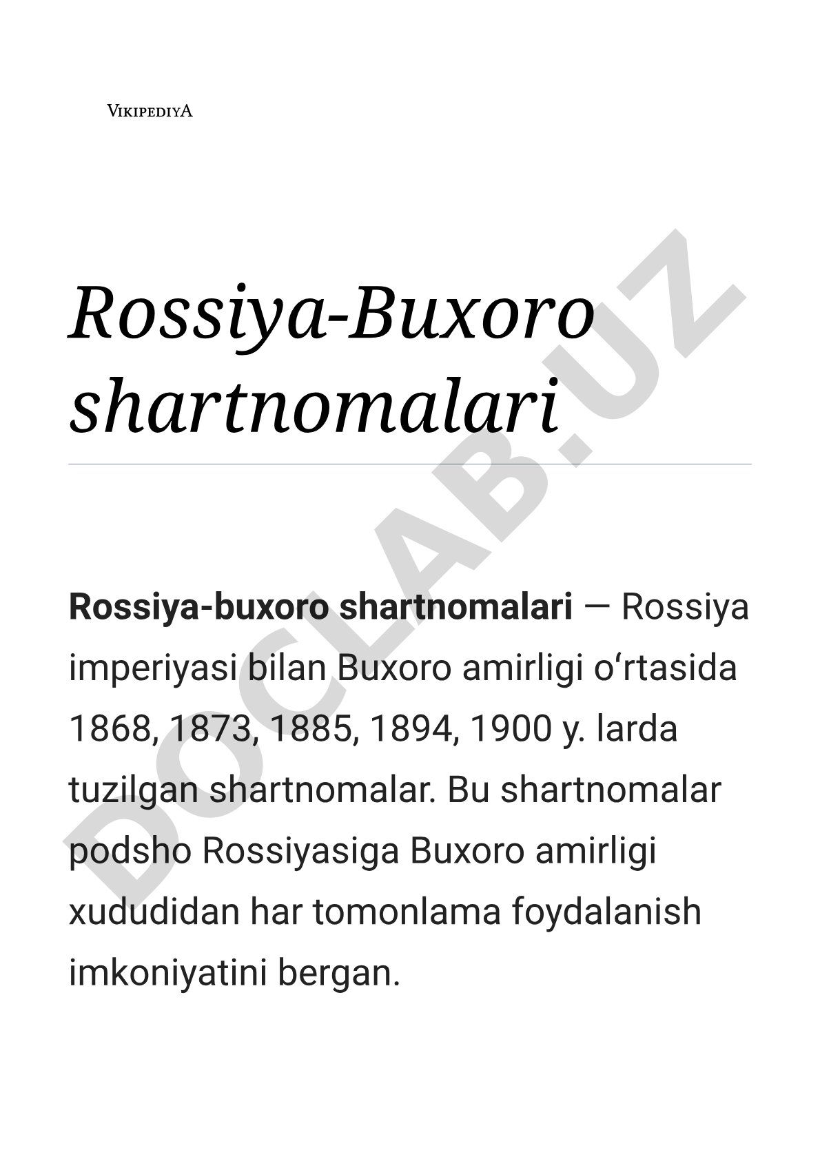 Rossiya-Buxoro shartnomalari