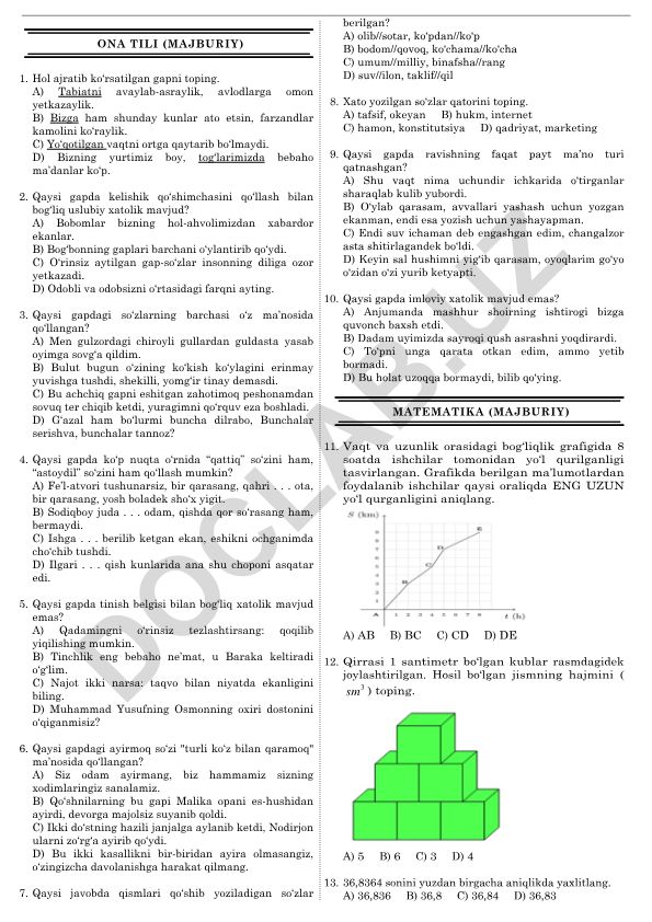 Ona tili fanidan test savollari