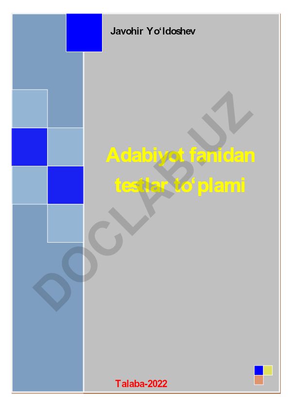 Adabiyot fanidan testlar to'plami
