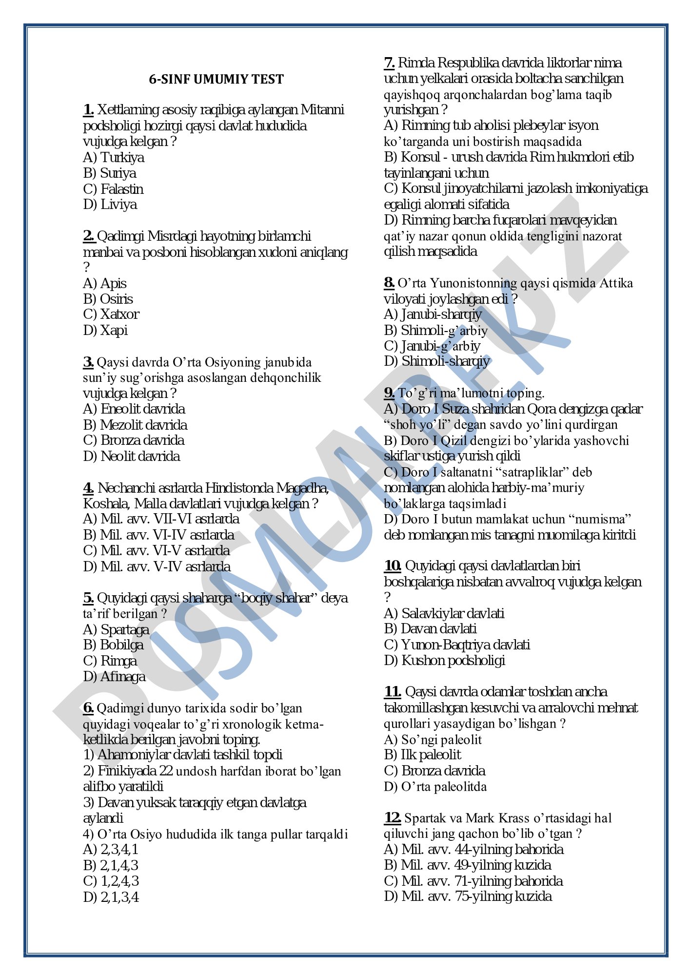 6-sinf umumiy test