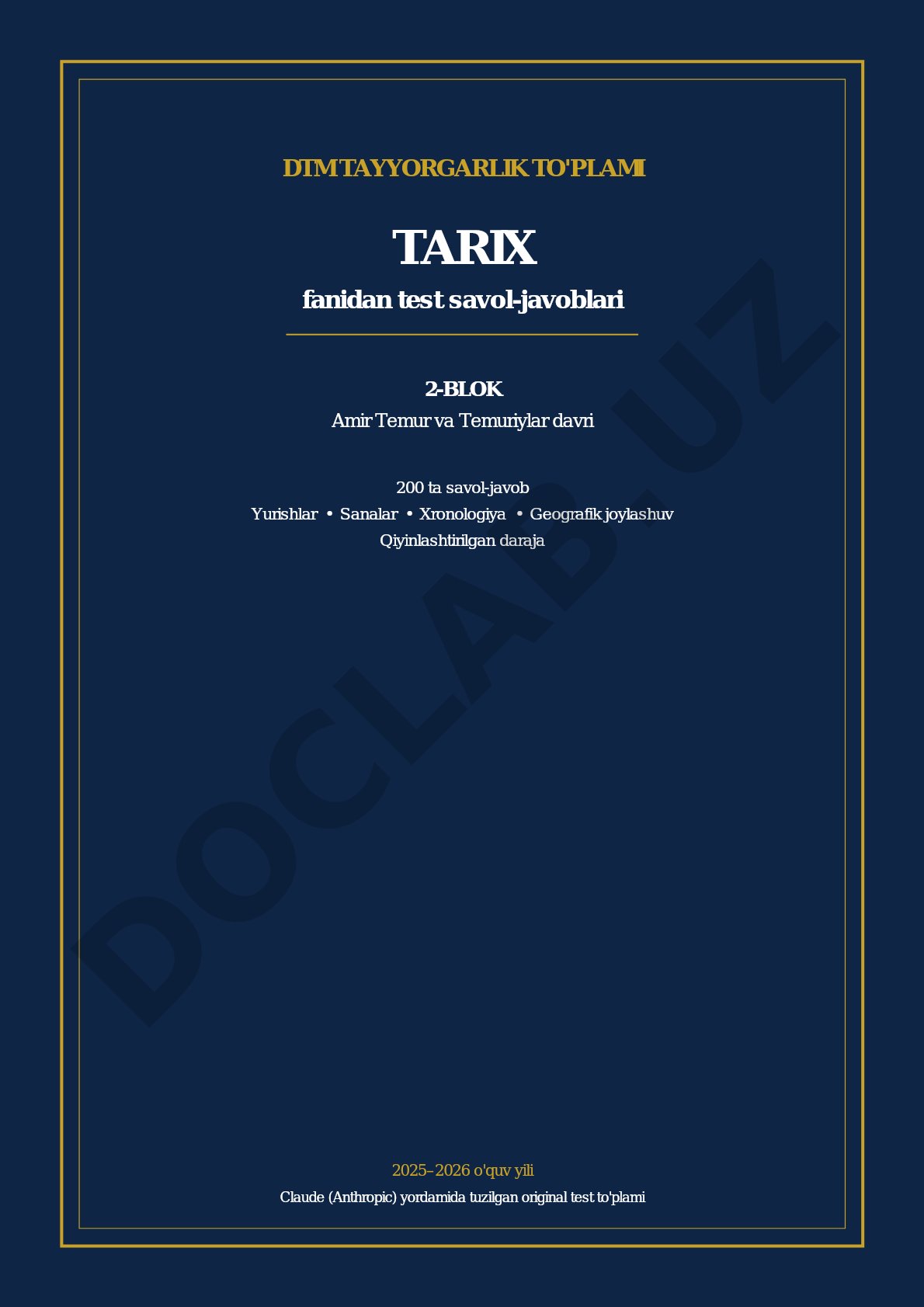 Amir Temur va Temuriylar davri tarixidan test savollari