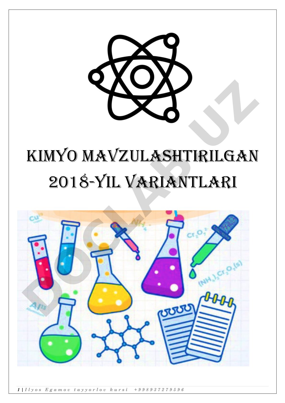 Kimyo mavzulashtirilgan 2018-yil variantlari