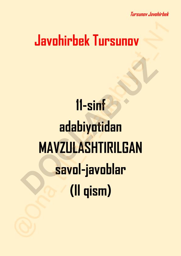 Abdulrauf Fitrat hayoti va ijodi haqida savol-javoblar