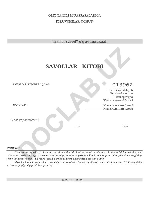 Ona tili va adabiyoti test savollari to'plami