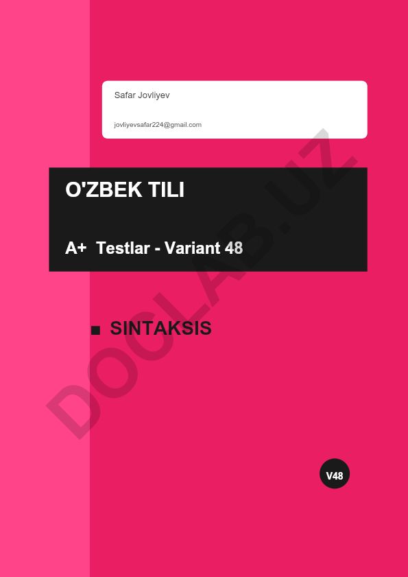 O'zbek tili sintaksis testi - Variant 48