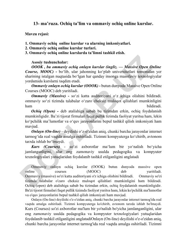 Ochiq ta'lim va ommaviy ochiq online kurslar