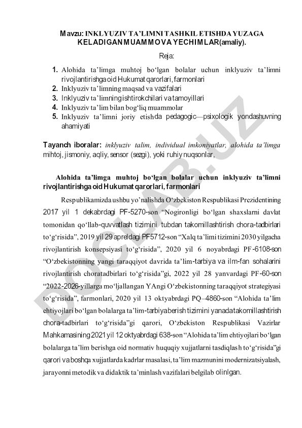 INKLYUZIV TAʼLIMNI TASHKIL ETISHDA YUZAGA KELADIGAN MUAMMO VA YECHIMLAR