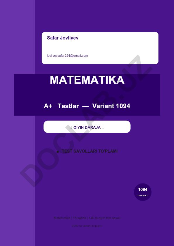 Matematika test savollari to'plami - Variant 1094