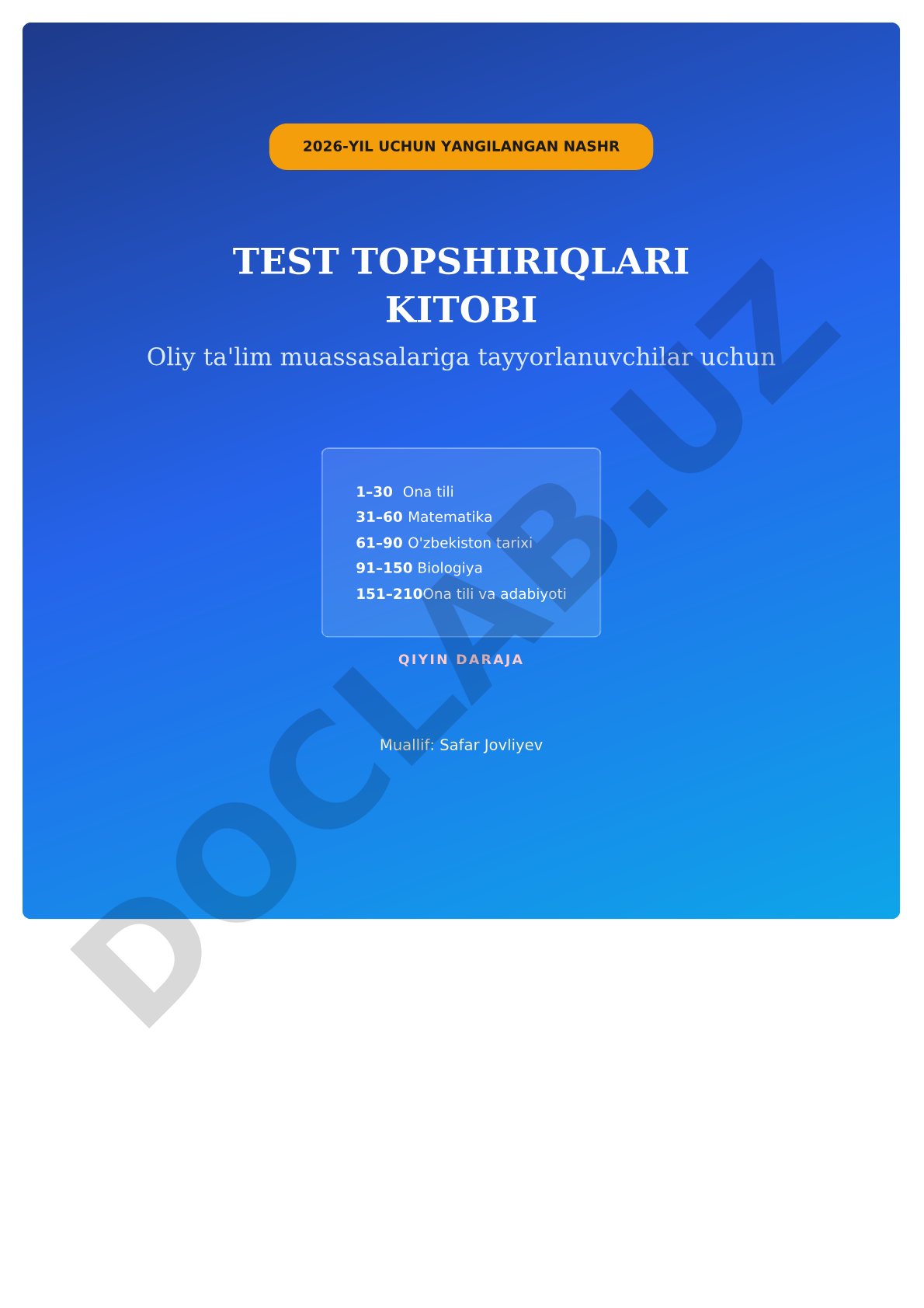 2026-yil uchun yangilangan nashr test topshiriqlari kitobi