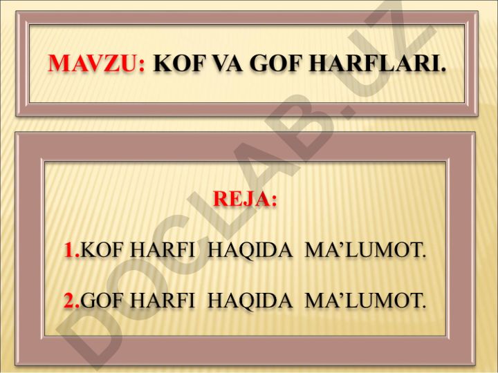 O'zbek alifbosidagi Kof, Gof, Fe va Qof harflari