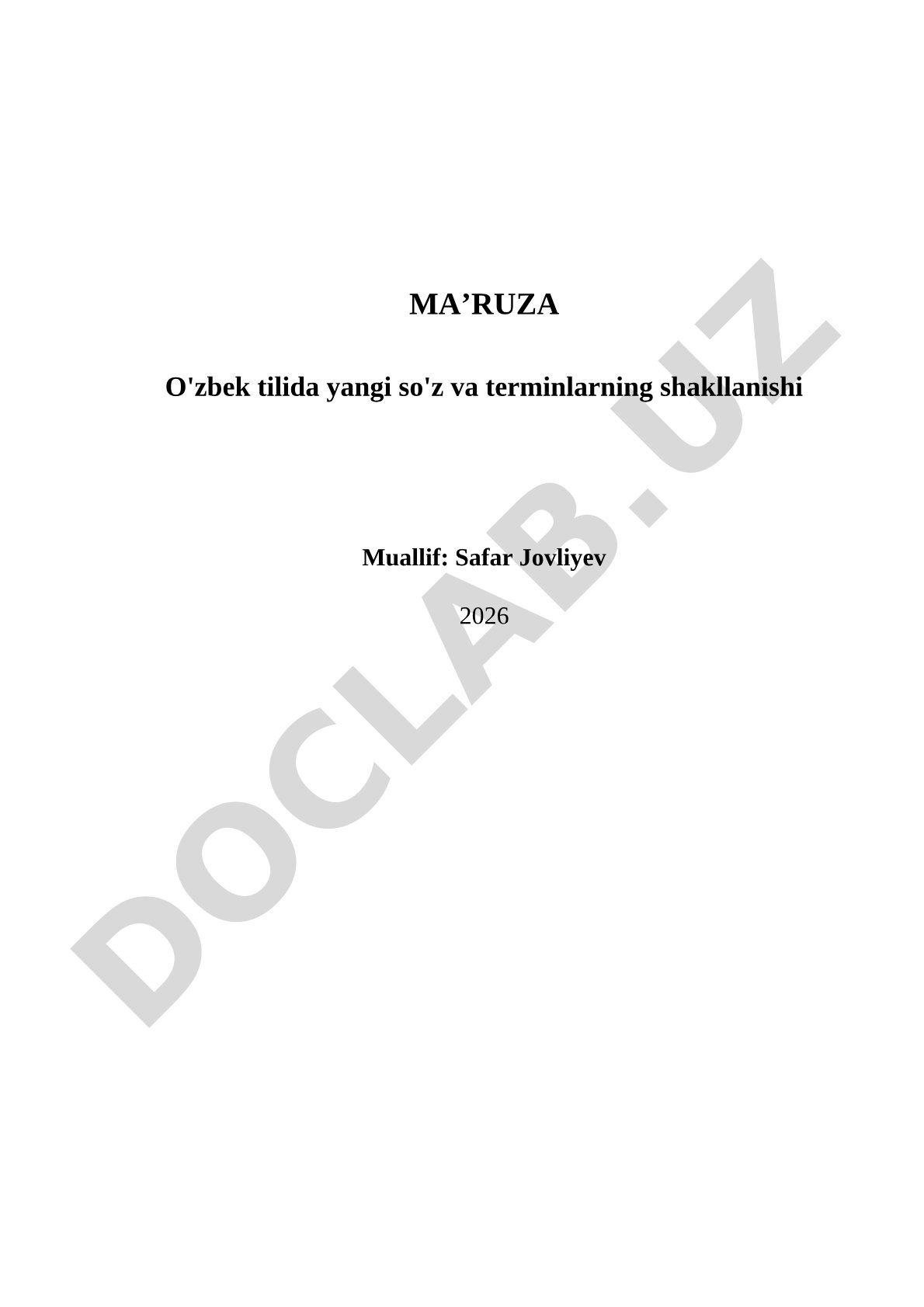 O'zbek tilida yangi so'z va terminlarning shakllanishi