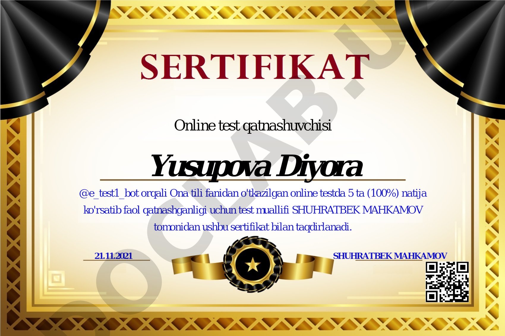 Online test sertifikatlari