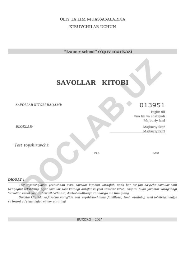 Ingliz tili test savollari to'plami