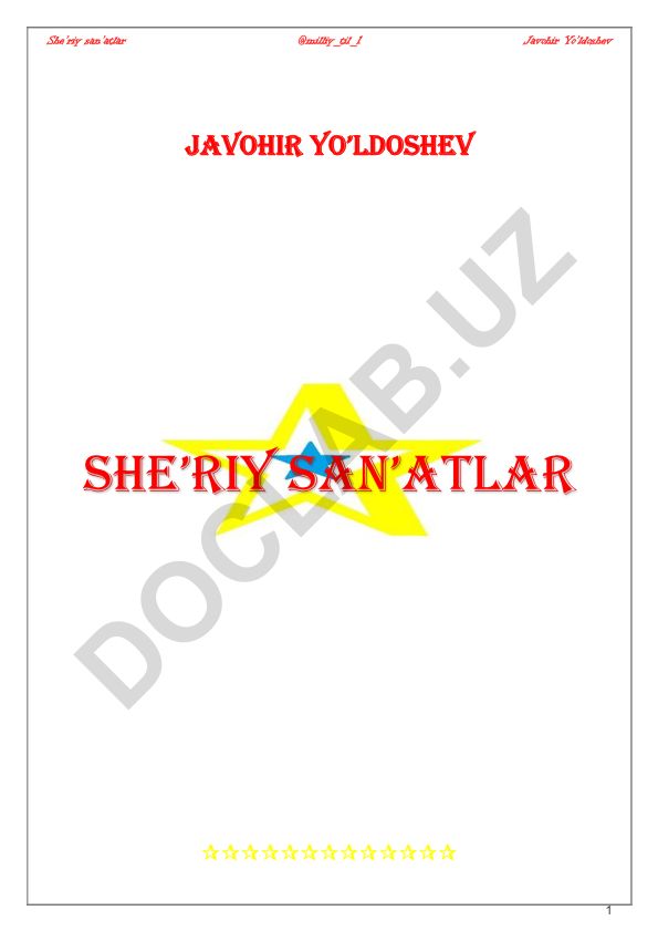 She'riy san'atlar va tashbeh haqida test materiallari