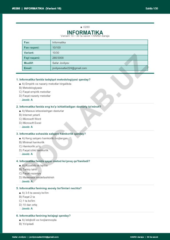 Informatika fanining tadqiqot metodologiyasi va asosiy bo'limlari