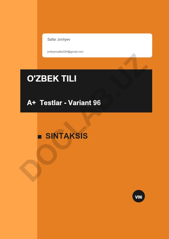 O'zbek tili sintaksis testi - Variant 96