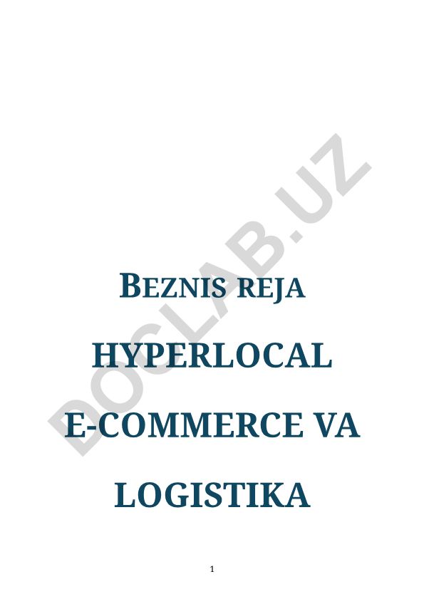 Hyperlocal E‑Commerce va logistika biznes rejasi (2026)