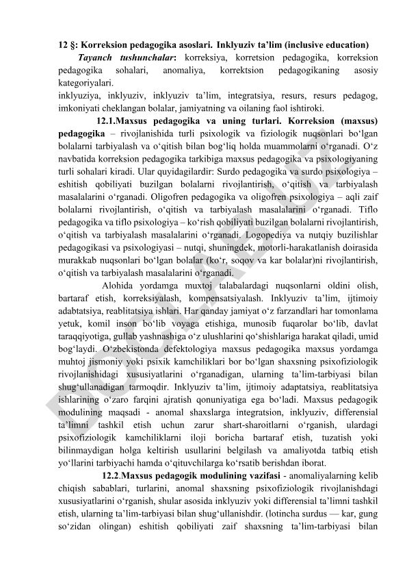 Korreksion pedagogika asoslari va inklyuziv ta'lim