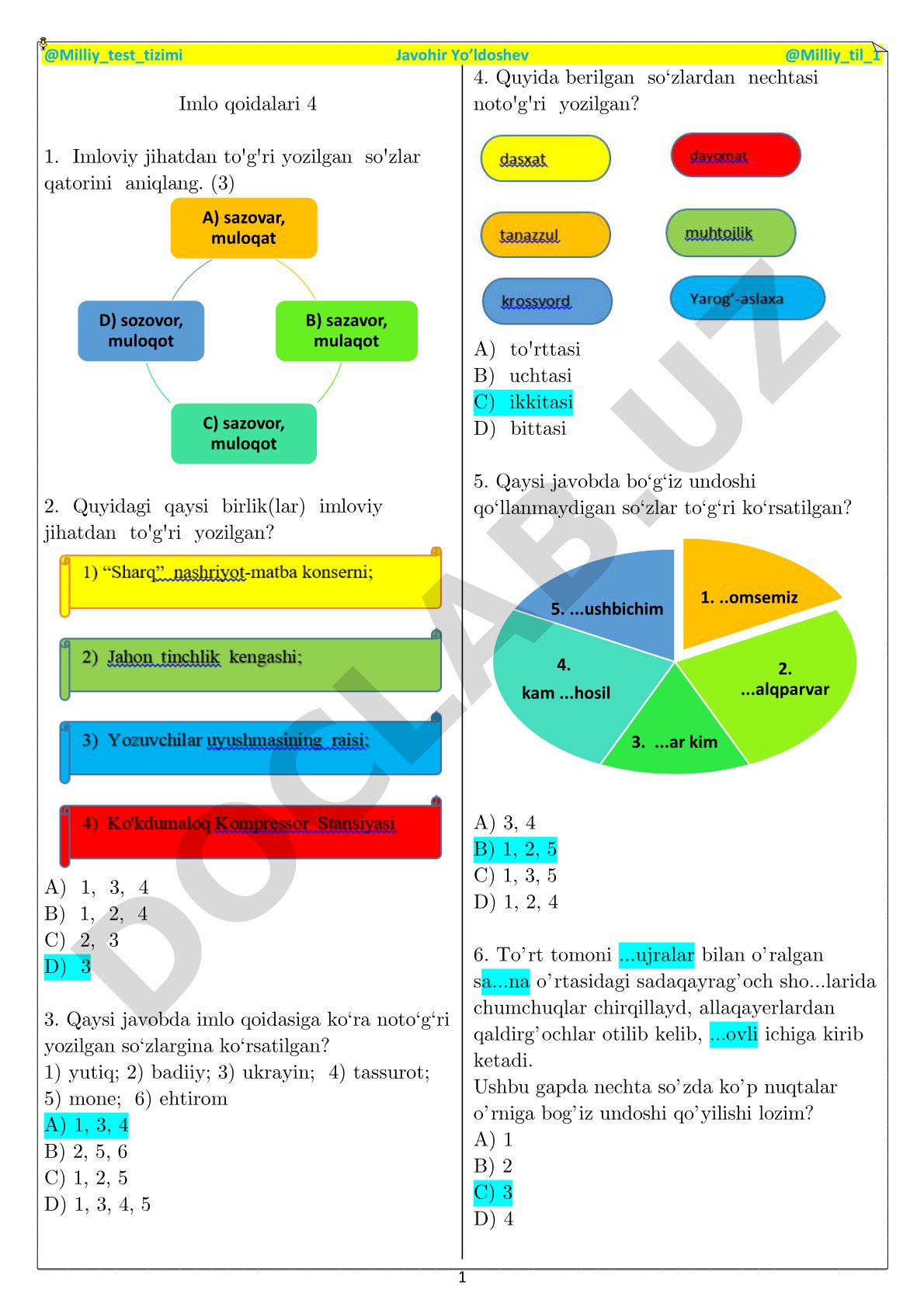 Imlo qoidalari test savollari