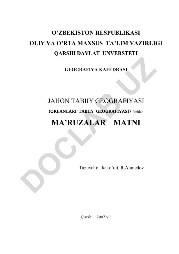 Dunyo okeanining tabiiy-geografik sharotilari