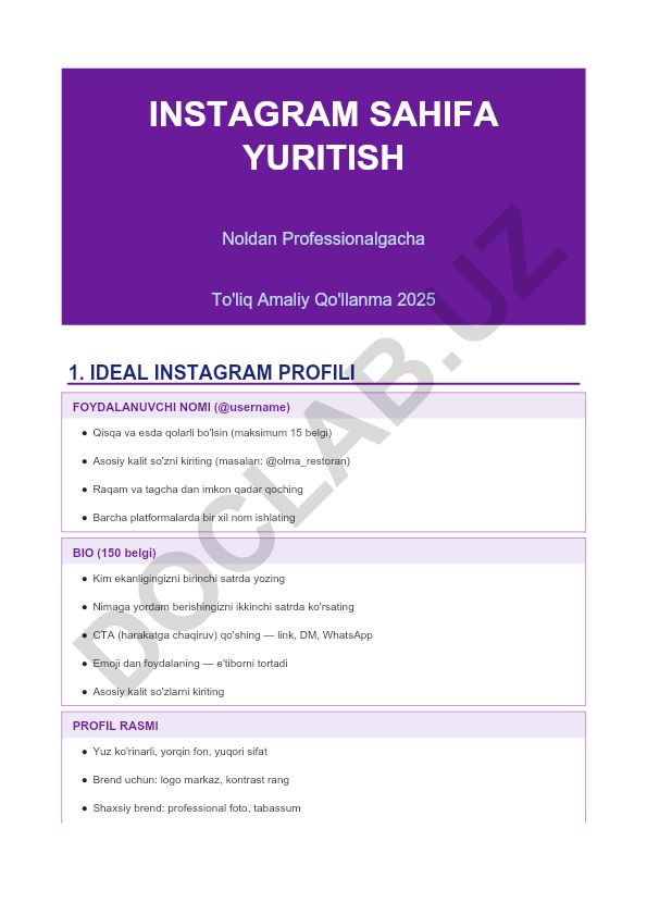 Instagram sahifa yuritish noldan professionalgacha to'liq amaliy qo'llanma
