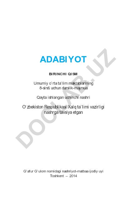 8-sinf adabiyot darsligi